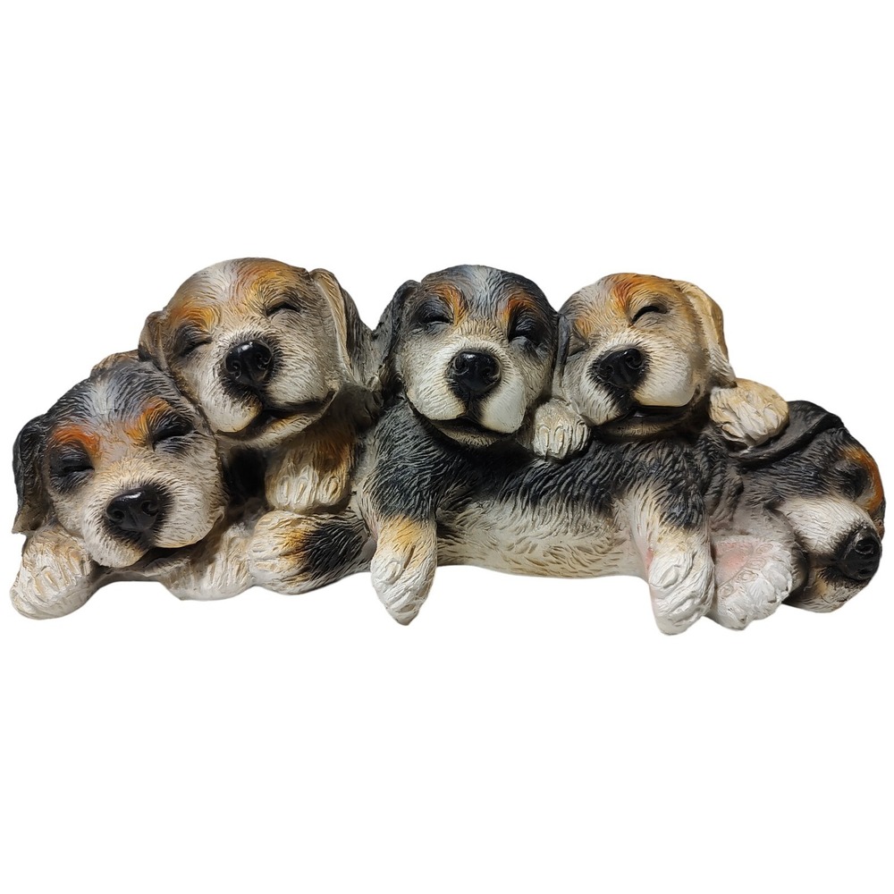 Raz Figurine‎ Five Sleeping Puppies Resin Dog Lover 3611078 9.5 Inch SEE